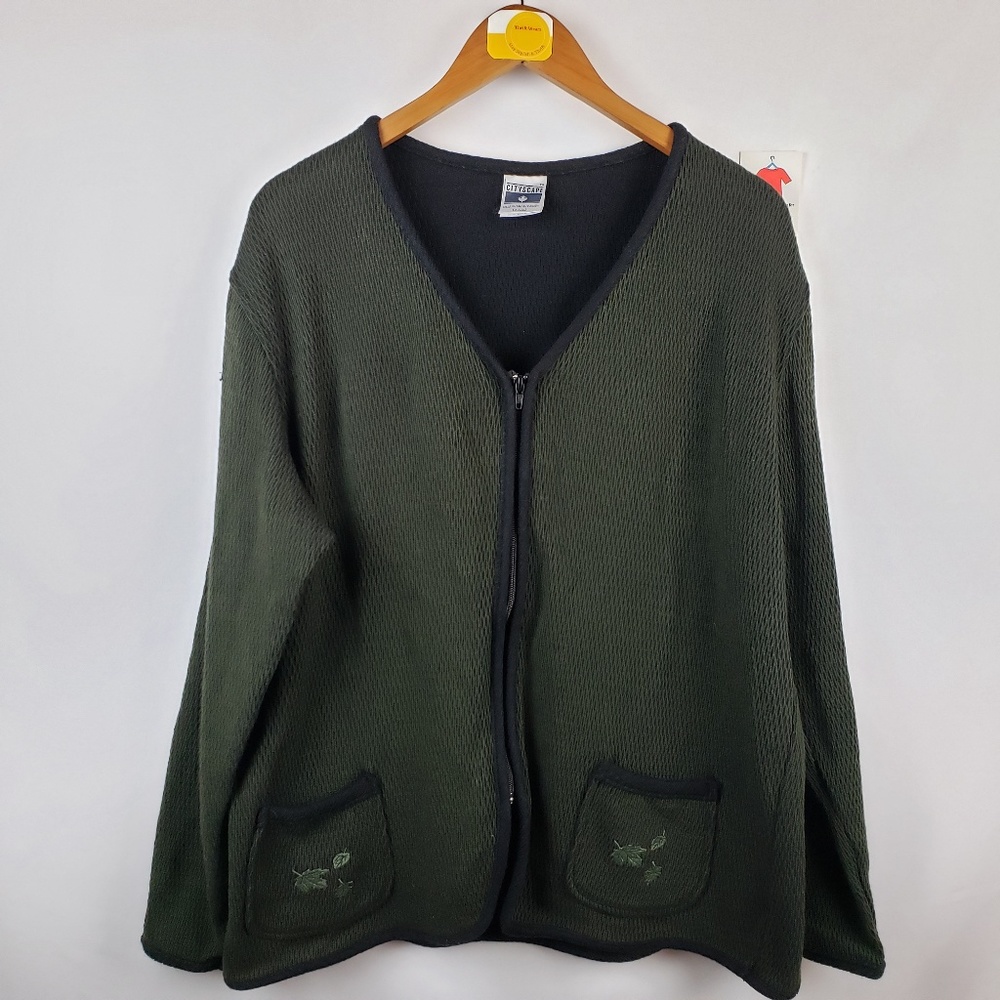 City Scape Fall Leaves Zip Front Jacket Sz 2XL